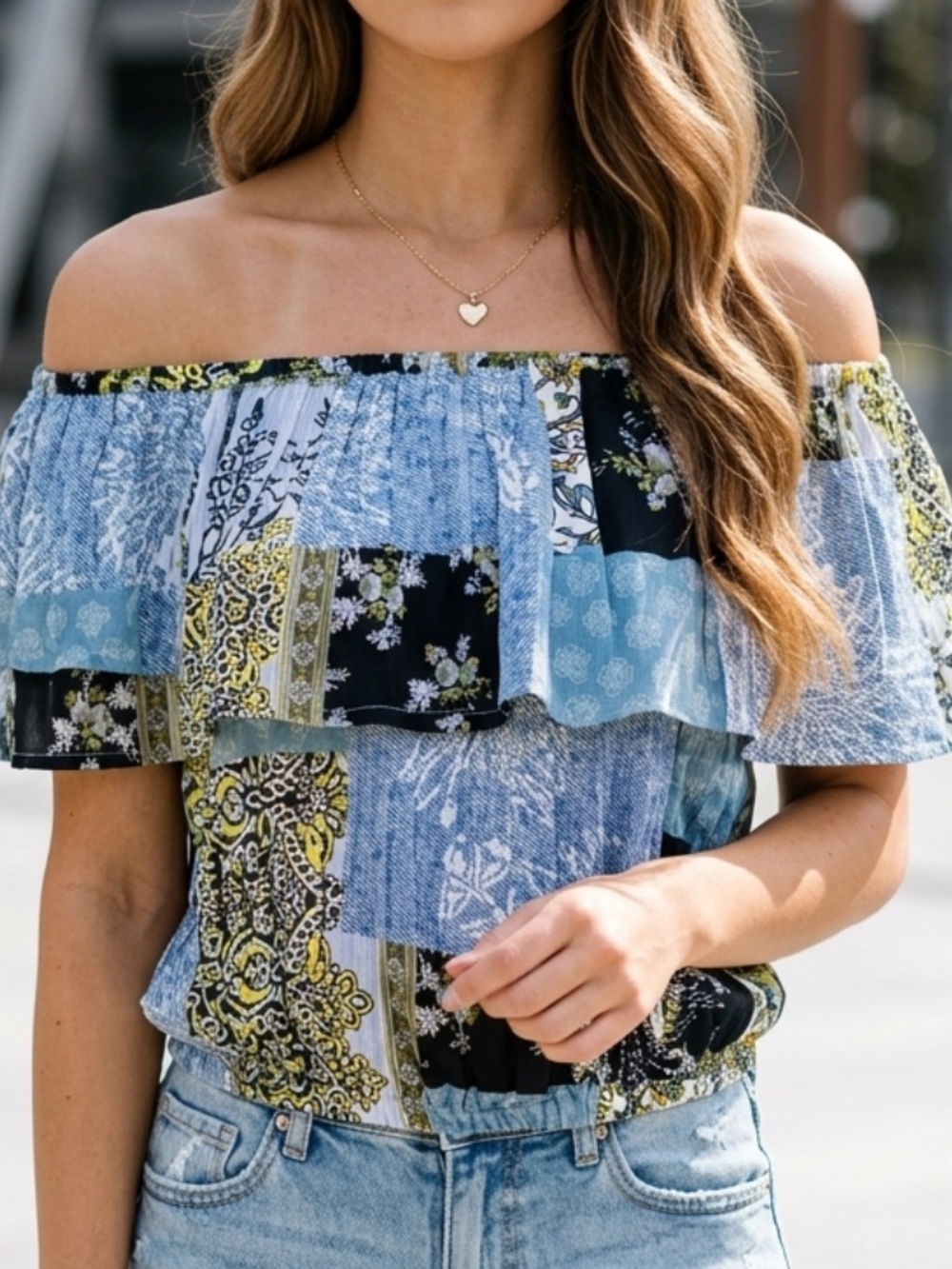 Anthropologie Off shoulder spring top RAGA ruffle boho chic crop top NWT S